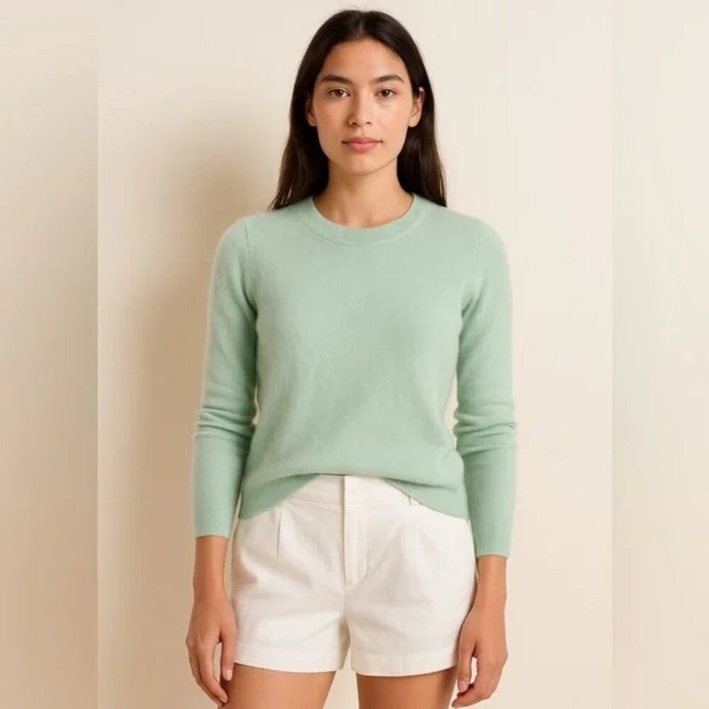 J.Crew 100% cashmere bracelet sleeve crew neck sweater in mint green
